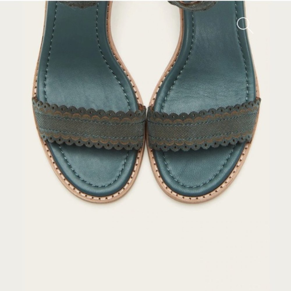 $340 Frye Teal/Turquoise Brielle Scallop Leather Suede Ankle Strap Heel Sandals - Picture 4 of 16